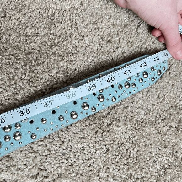 VTG Y2K Baby Blue Studded Rhinestone Leather Belt Wide McBling 1.75” 43”